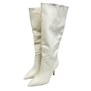 Larroude Knee High Boots Size 8 Cream Pointed Toe High Heel Leather Sole